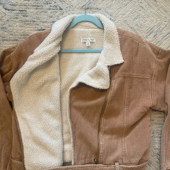 She + Sky Corduroy Sherpa Moto Jacket - Picture 3 of 4